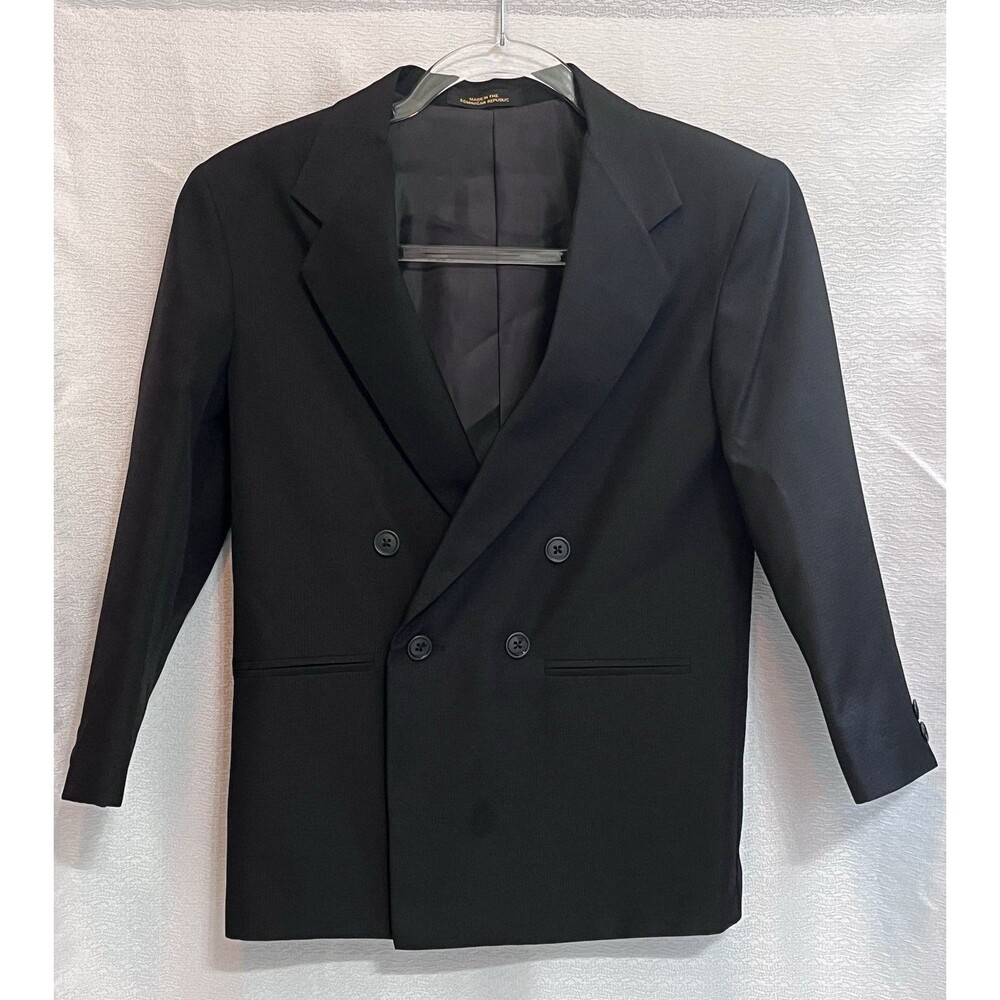 Van Heusen Double Breasted Sport Coat Blazer Jacket Boys 10 Reg Black Preppy
